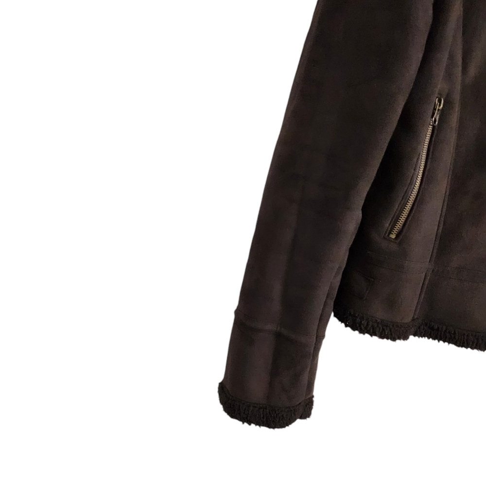 Gerard Darel Jacket Medium Brown Faux Leather Fur Lined Full Zip Pocket Size 42 - Picture 5 of 12